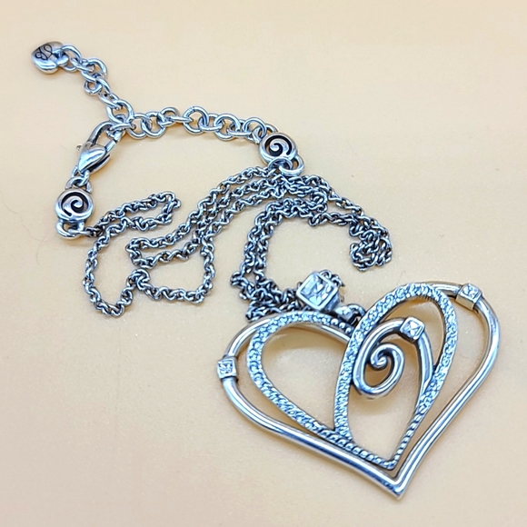 Brighton "CELESTIA LOVE" Silver Inset Swarovski Crystal Heart in Heart Pendant! - Picture 6 of 12